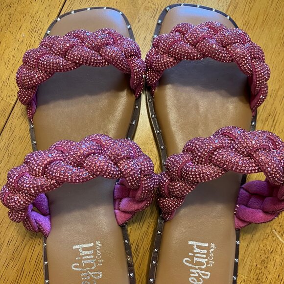New Corkys (Hey Girl) Pink Rhinestones Braided Sandals, Size 9 - Picture 1 of 5